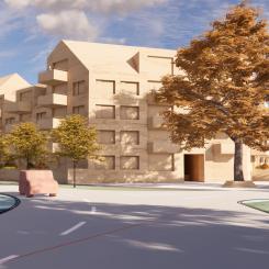 Planförslag för Södra Sandby, sett från Revingevägen/Hällestadvägen. Pressbild: Fojab Arkitekter