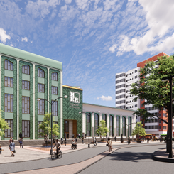 HKR Citycampus - skissförslag - vy från Hästtorget. Illustration: Sesam Arkitekter / Boulevardfastigheter AB / HKR
