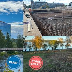 Hernö Gin Hotell invigdes i februari 2025, Nybron ska stå färdig sommaren 2026 och det nya bostadsområdet Sälstens udde börjar preliminärt byggas under 2026. Pressbild: Collage av Härnösands kommun