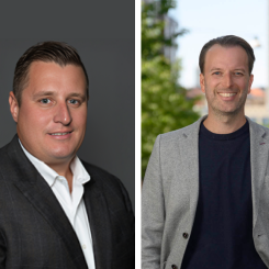 Från vänster: Brad Van Rooyen​ från HomeRiver Group och Daniel Larsson, VD på Odevo. Foto: Odevo
