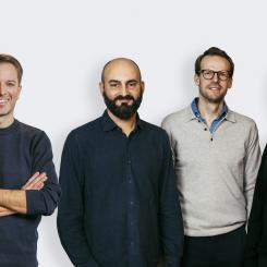 Daniel Larsson, VD Odevo, Fredrik Dahlström, CTO Monu, Lars Rutegård, VD Monu, Pasquale di Nicola, COO Monu. Foto: Odevo