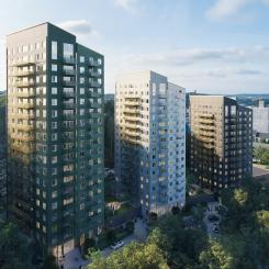 Nu är 270 nyinflyttade hyresgäster på plats i sina nya hem i Kvarteret 11, Mejeristen i Kallebäcks Terrasser. Högst upp i området med en härlig utsikt över Göteborg ligger de tre husen placerade längs med Smörkärnegatan. Bild: Wallenstam