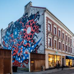 Muralmålningen som vann Lunds stadsbyggnadspris 2024. Pressbild: Lunds kommun
