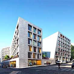 Kvarteret är uppfört på båda sidor om Broholmsgatan mellan Andra och Tredje linjen. I samband med byggprojektet rustades även den gångvänliga delen av Broholmsgatan upp. Den totala bruttoarean uppgår till cirka 28 000 kvadratmeter och byggnaderna omfattar åtta våningar ovan mark samt två källarplan. Foto: Citybox-Ylva-Arkkitehdit