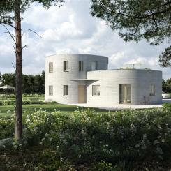 Enfamiljshuset Calla, designat av Rupp Gebäudedruck GmbH, har under de senaste veckorna 3D-printats i Witzighausen, en stadsdel i Senden. Foto: Rupp Gebäudedruck GmbH)