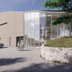 Gestaltningsbild av den nya ishallen av Tengbom arkitektkontor. Foto: Higab