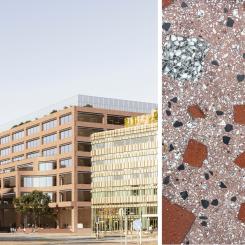 Visionsbild Amphitrite samt fasadprototyp.  Pressbild: Wihlborgs Fastigheter